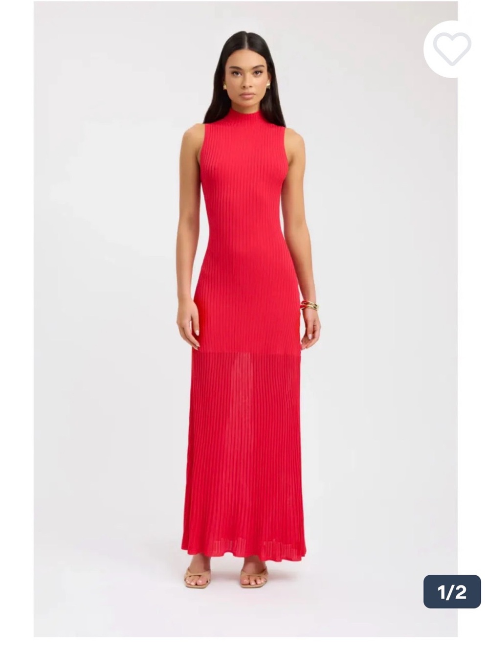 Kookai Sleeveless Ribbed Maxi Dress in Red